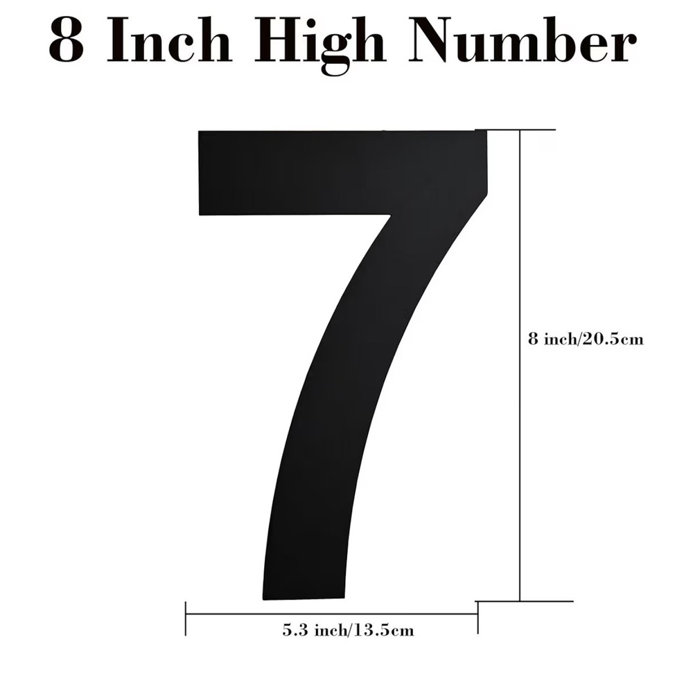8 Inch Black Stainless Steel Floating House Number 7 Modern Address Sign